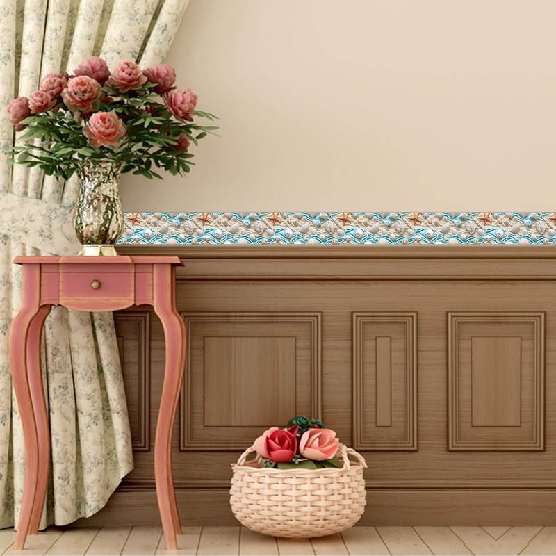 IVN Wallpaper Border Peeling and pasting Wall Ocean Shell Starfish Pattern Decoration Wall Decoration self-Adhesive Border Bedroom Kitchen Living Room Frame Decoration Strip 4x196 inches - Image 4